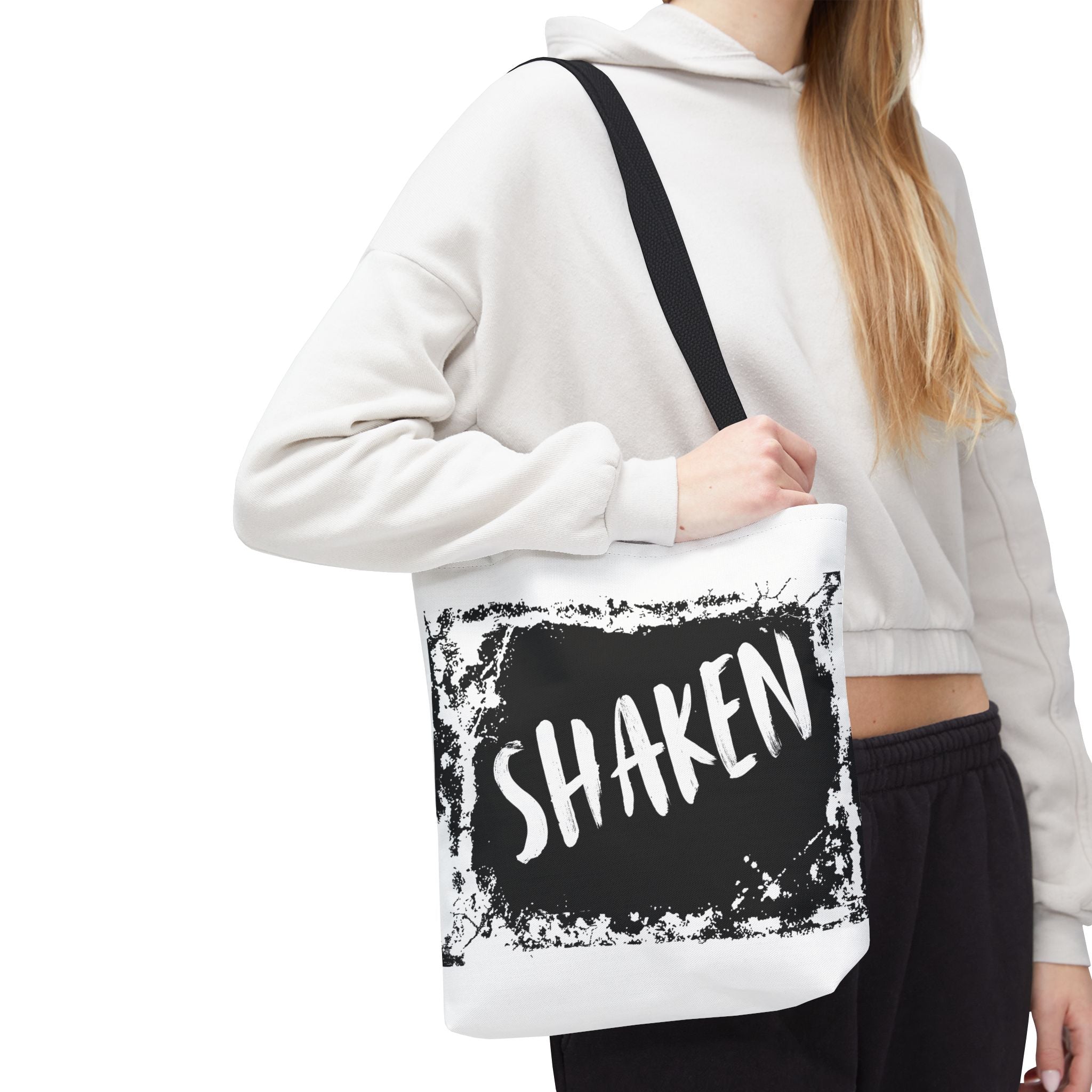 Shaken Graphic Tote Bag — Distressed Black & White Statement Tote