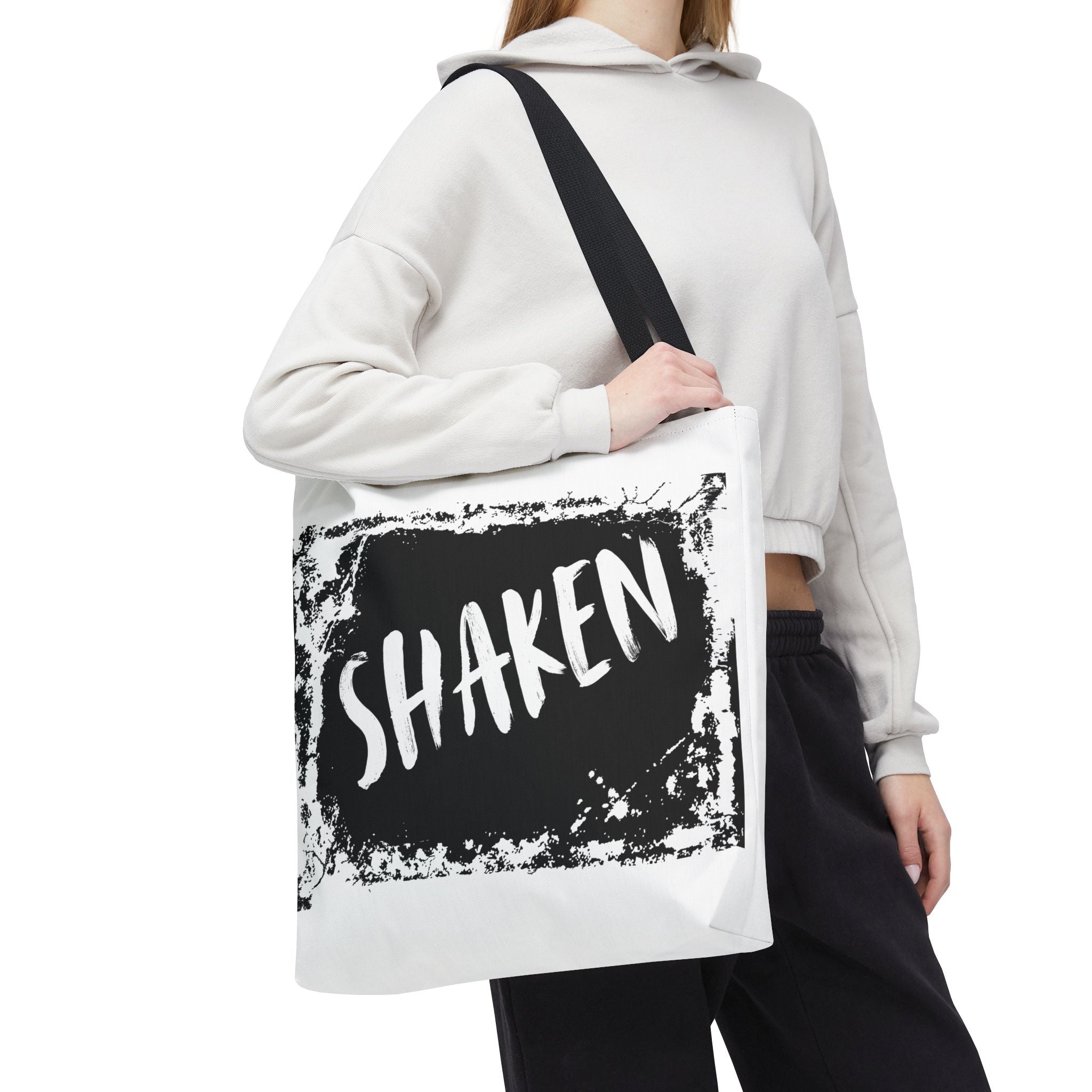 Shaken Graphic Tote Bag — Distressed Black & White Statement Tote
