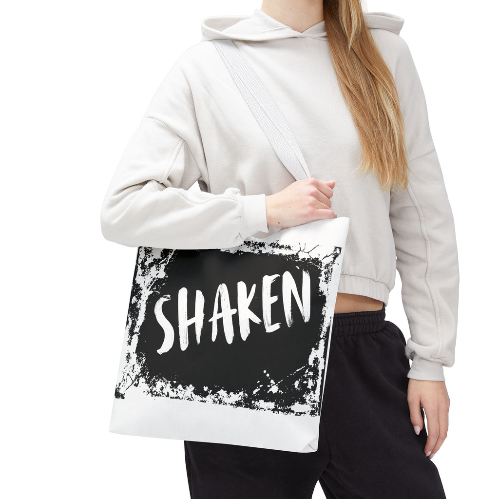 Shaken Graphic Tote Bag — Distressed Black & White Statement Tote