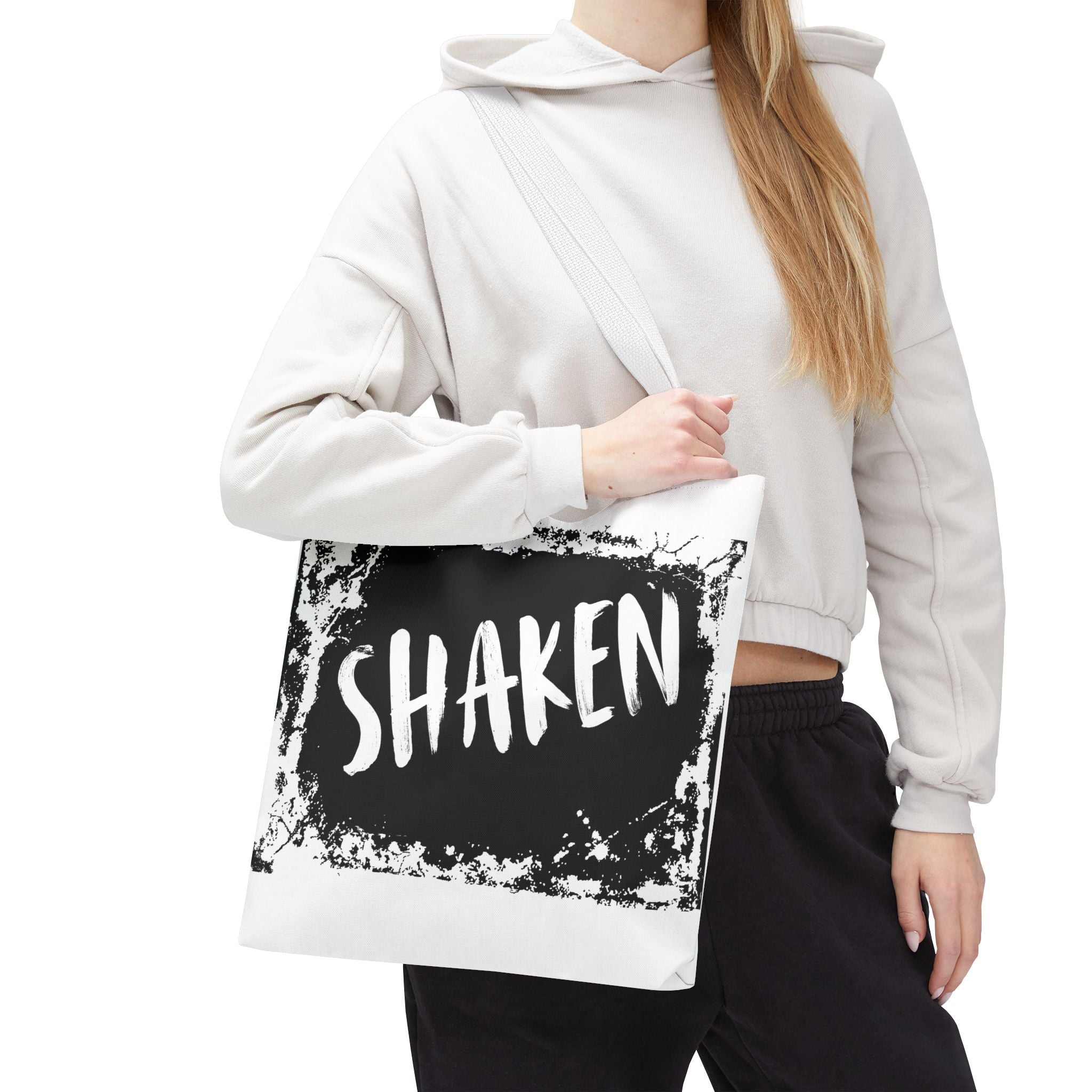 Shaken Graphic Tote Bag — Distressed Black & White Statement Tote