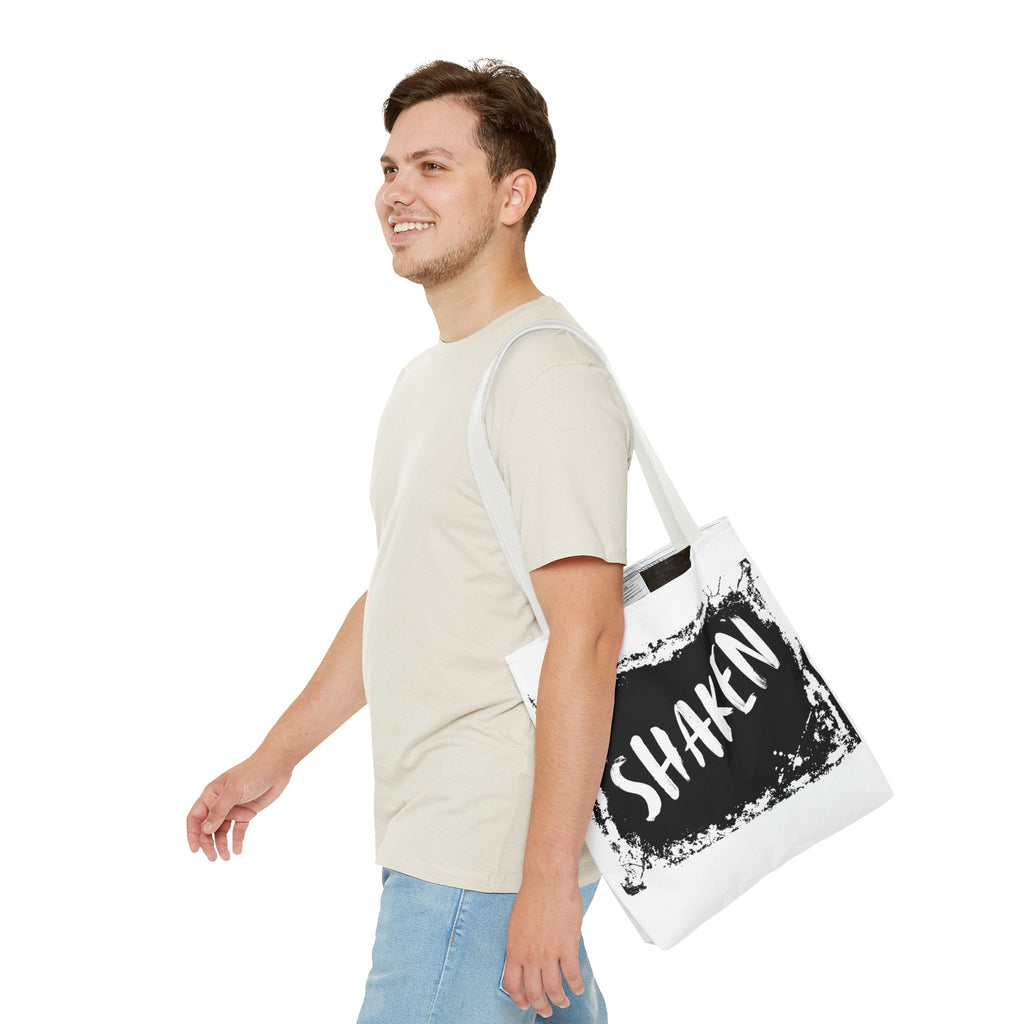 Shaken Graphic Tote Bag — Distressed Black & White Statement Tote