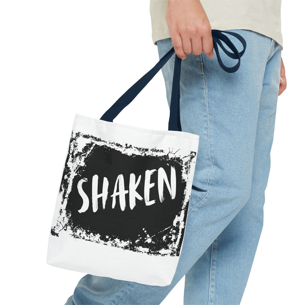 Shaken Graphic Tote Bag — Distressed Black & White Statement Tote