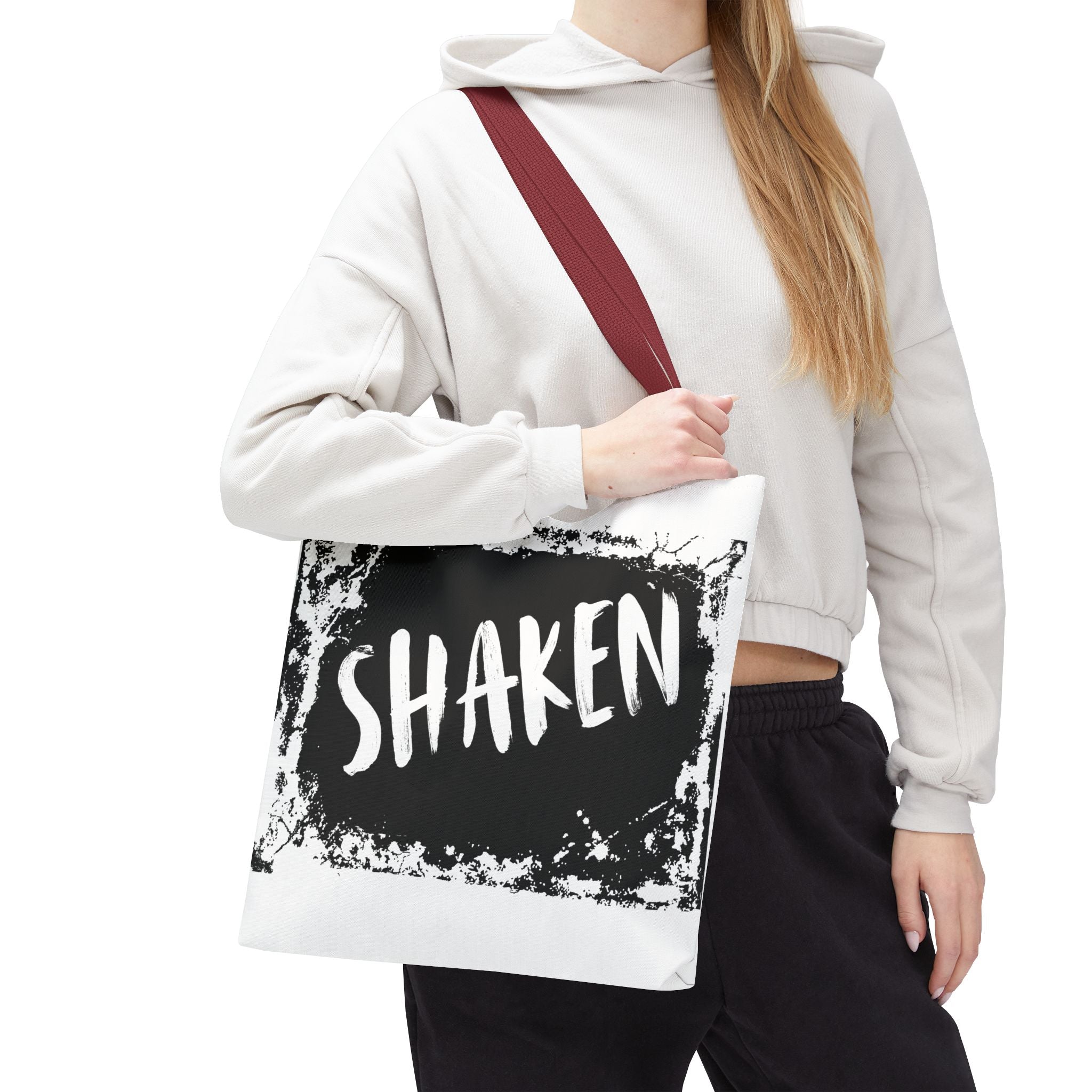 Shaken Graphic Tote Bag — Distressed Black & White Statement Tote