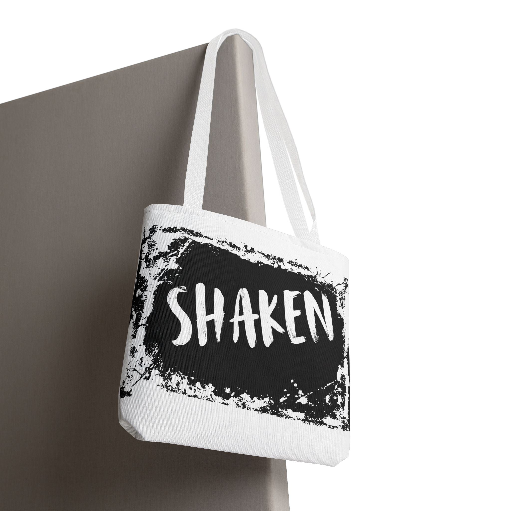 Shaken Graphic Tote Bag — Distressed Black & White Statement Tote