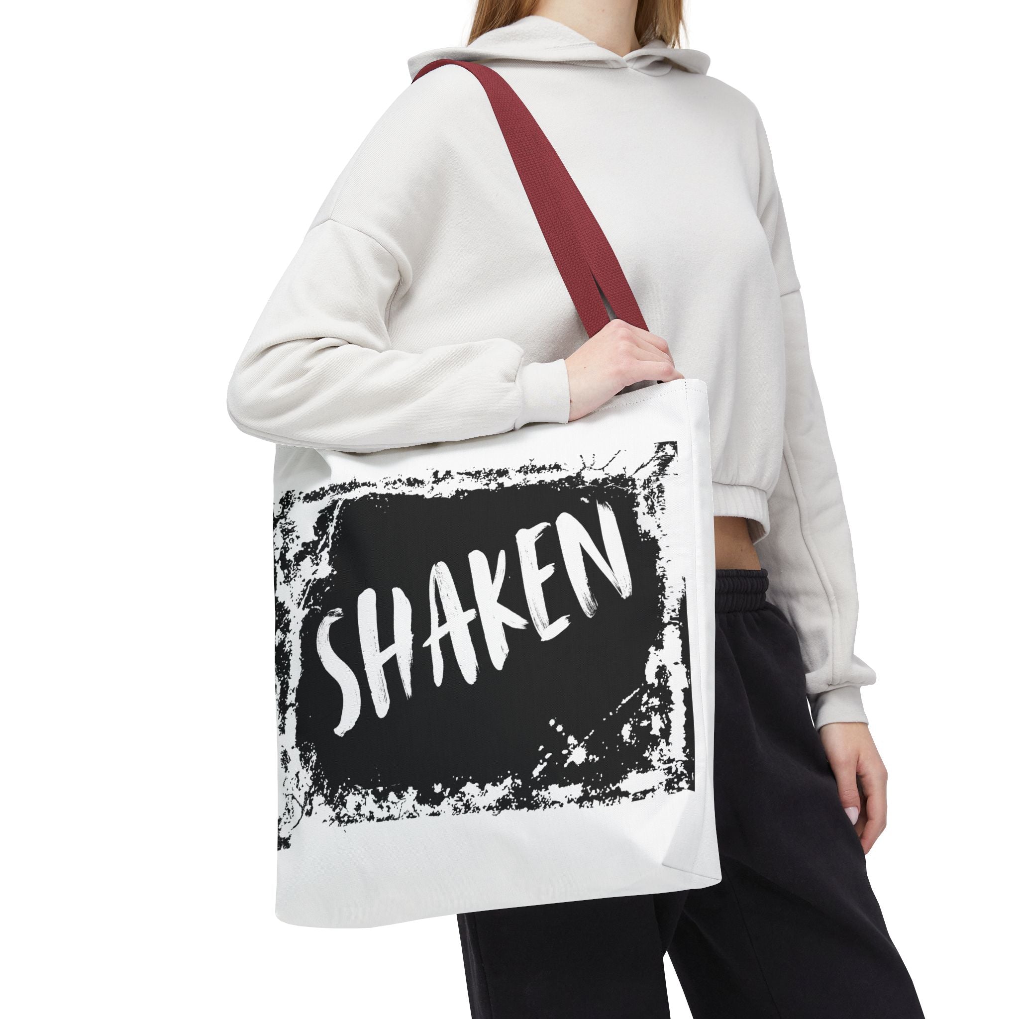 Shaken Graphic Tote Bag — Distressed Black & White Statement Tote
