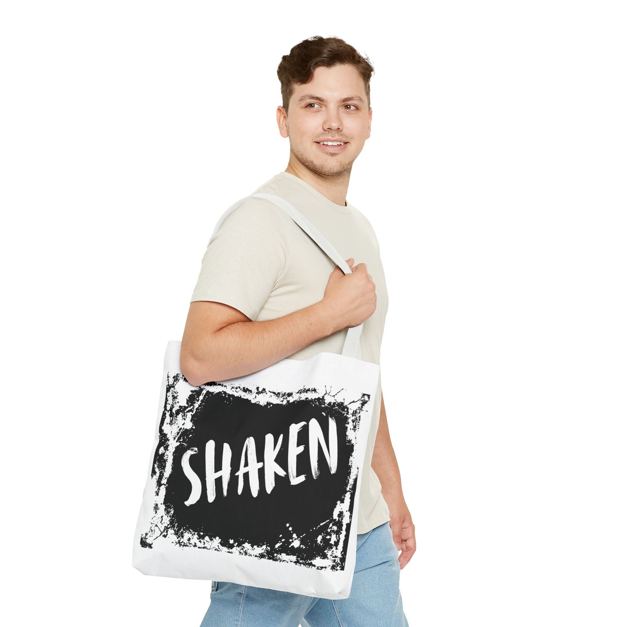 Shaken Graphic Tote Bag — Distressed Black & White Statement Tote