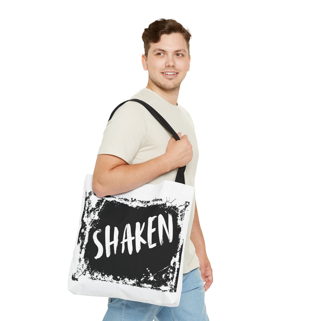 Shaken Graphic Tote Bag — Distressed Black & White Statement Tote