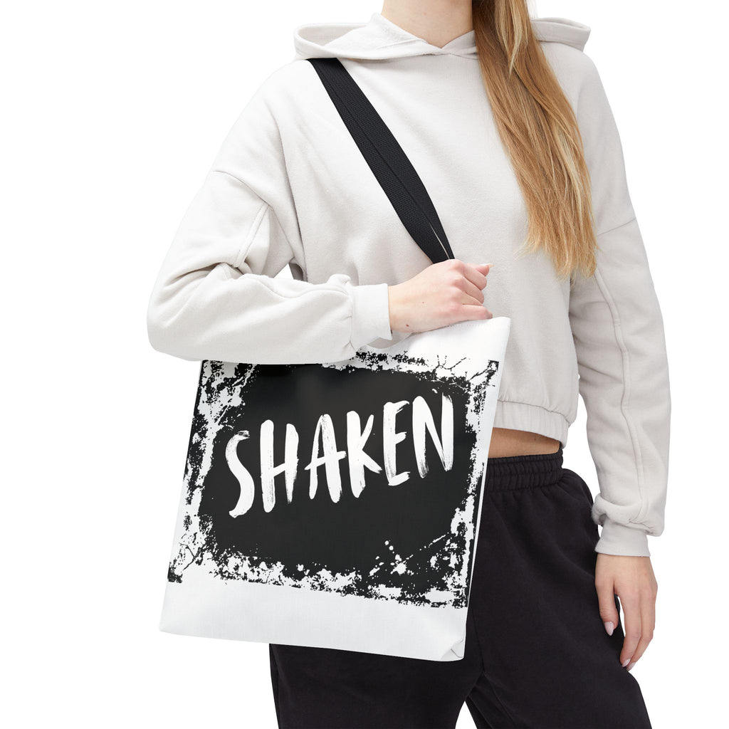 Shaken Graphic Tote Bag — Distressed Black & White Statement Tote