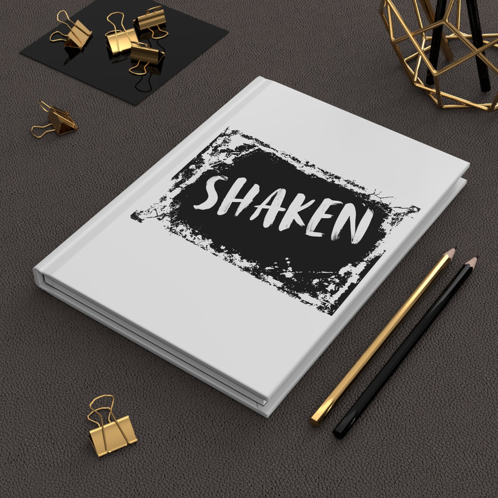 SHAKEN Hardcover Journal — Gritty Black Brush Hand-Lettered Notebook
