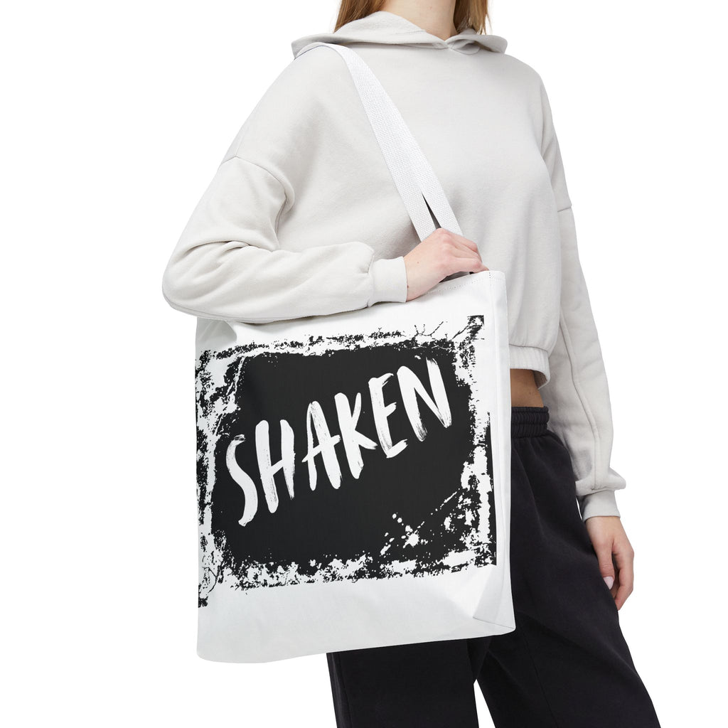 Shaken Graphic Tote Bag — Distressed Black & White Statement Tote