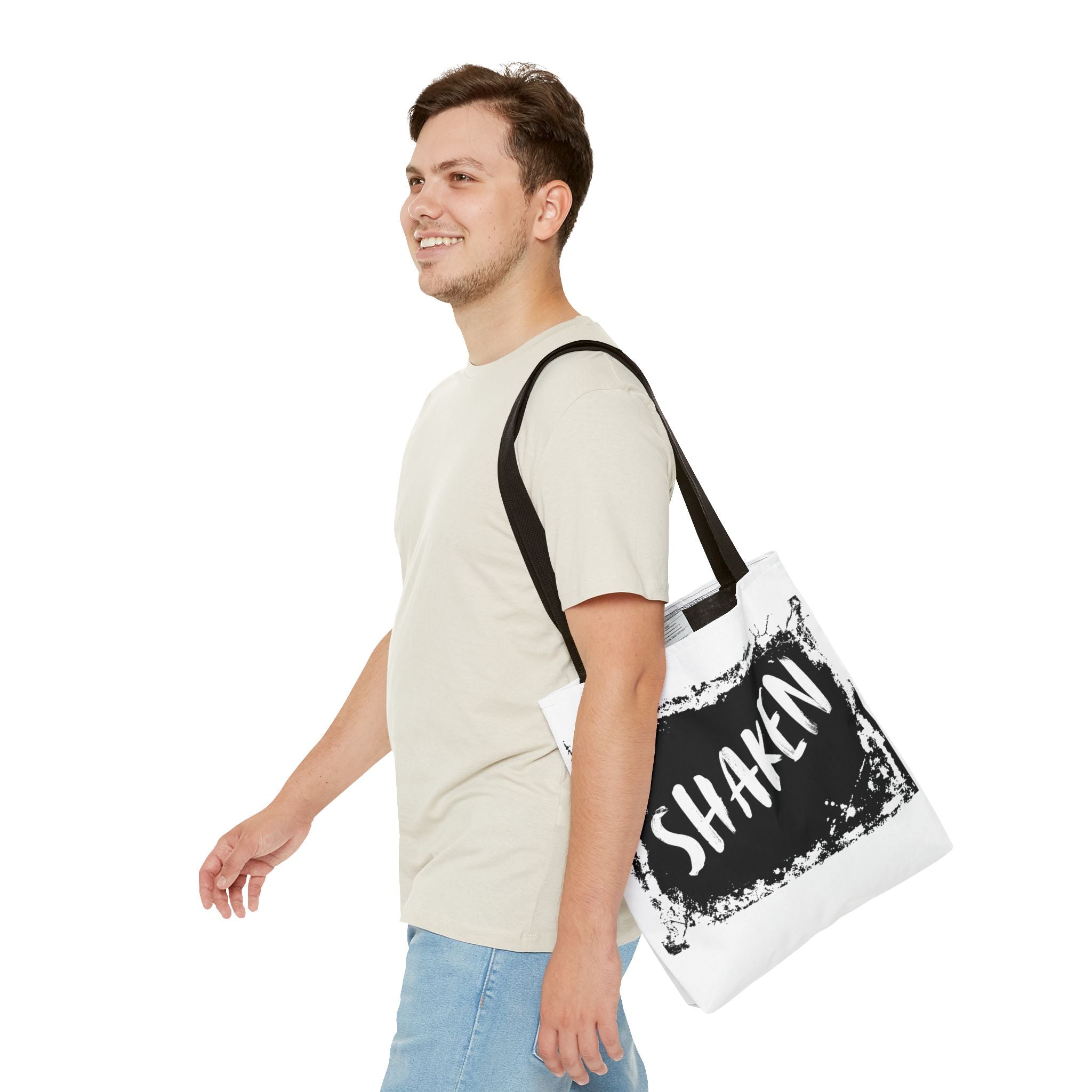 Shaken Graphic Tote Bag — Distressed Black & White Statement Tote