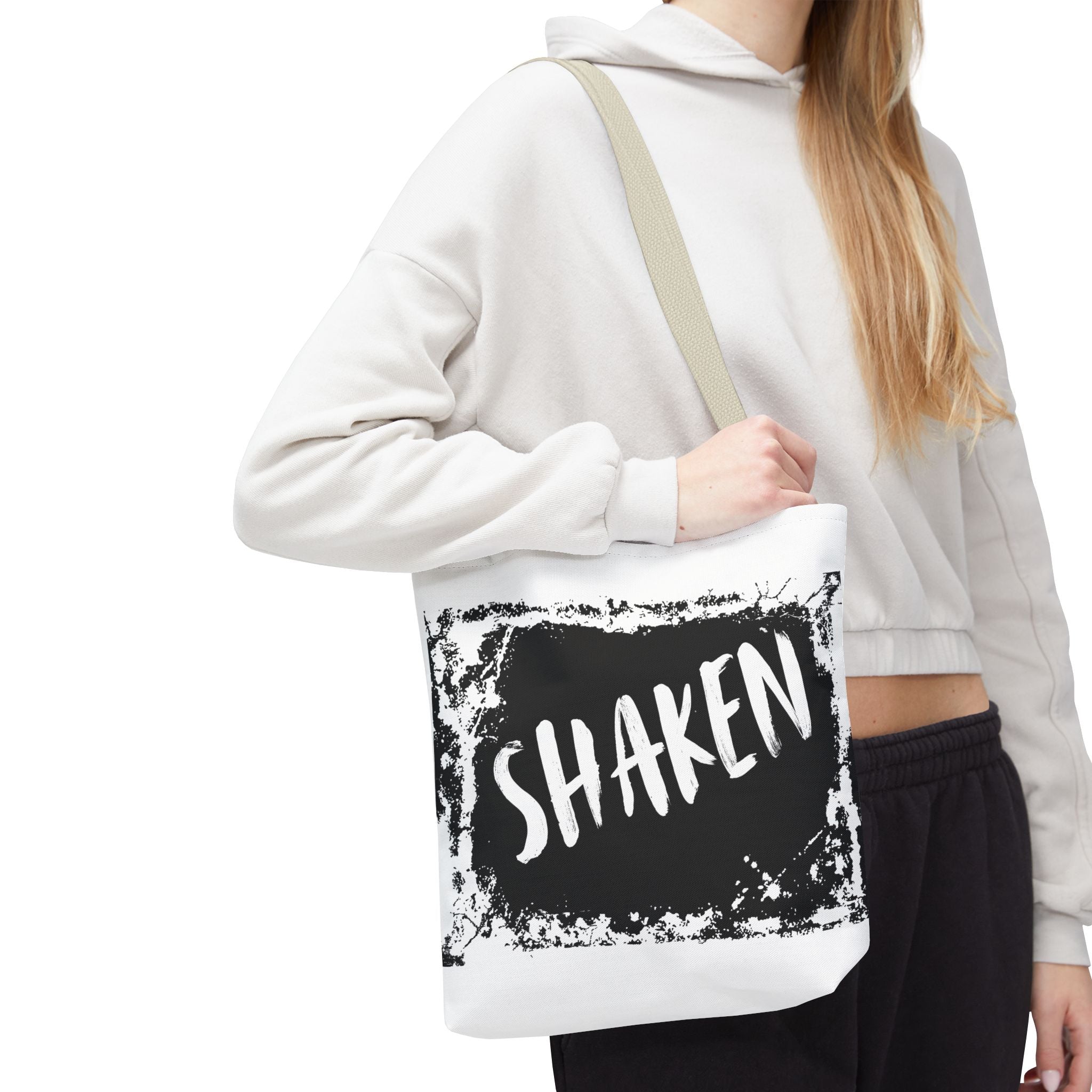 Shaken Graphic Tote Bag — Distressed Black & White Statement Tote