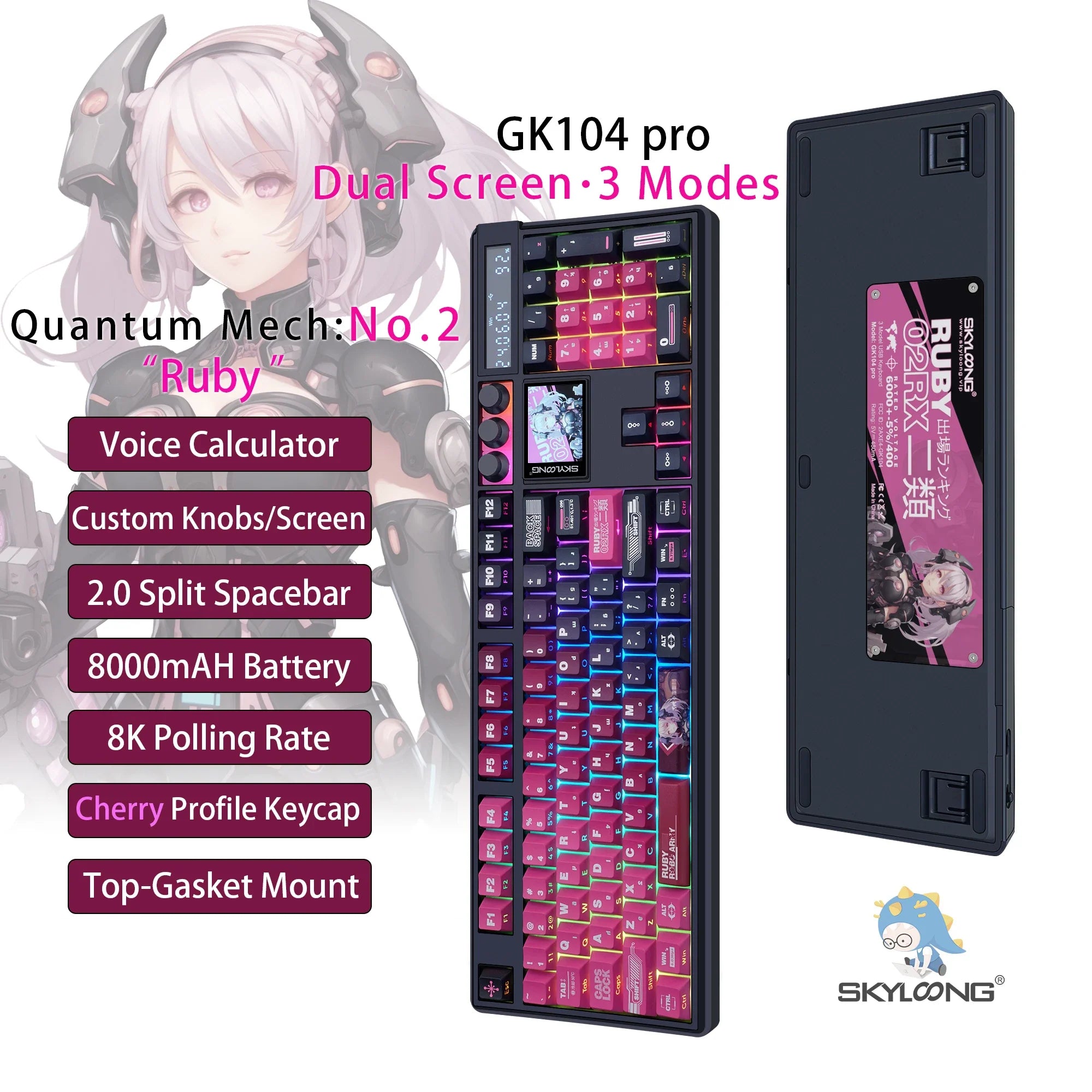 Wireless Mechanical Keyboard with 3.0 Screen 3 Knobs Hot-Swappable Silent Switch PBT keycaps